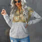 Full Size Floral Drawstring Half Snap Hoodie
