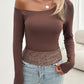 Single Shoulder Long Sleeve Lace T-Shirt