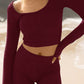 Scoop Neck Long Sleeve Top and Shorts Set