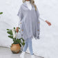 Fringe Trim Buttoned Hooded Poncho