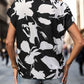 Printed Notched Short Sleeve Blouse