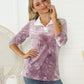 Shiny Tie-Dye Half Button Long Sleeve T-Shirt
