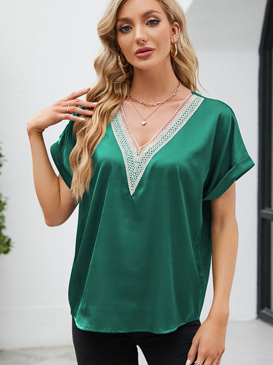 V-Neck Short Sleeve Blouse