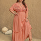Plus Size Frill Embroidered V-Neck Half Sleeve Maxi Dress