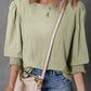 Textured Round Neck Three-Quarter Sleeve Blouse