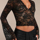 V-Neck Flare Sleeve Lace Top