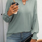 Textured Notched Lantern Sleeve T-Shirt