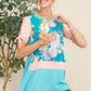 Celeste Full Size Open Tie Sleeve Floral Contrast Top