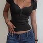 Half Button Scoop Neck Short Sleeve Knit Top