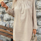 Half Button Mock Neck Long Sleeve Mini Shirt Dress