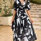 Smocked Printed V-Neck Half Sleeve Midi Dress