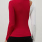 Cutout Contrast Mock Neck Long Sleeve T-Shirt
