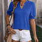 Textured Notched Flounce Sleeve Blouse