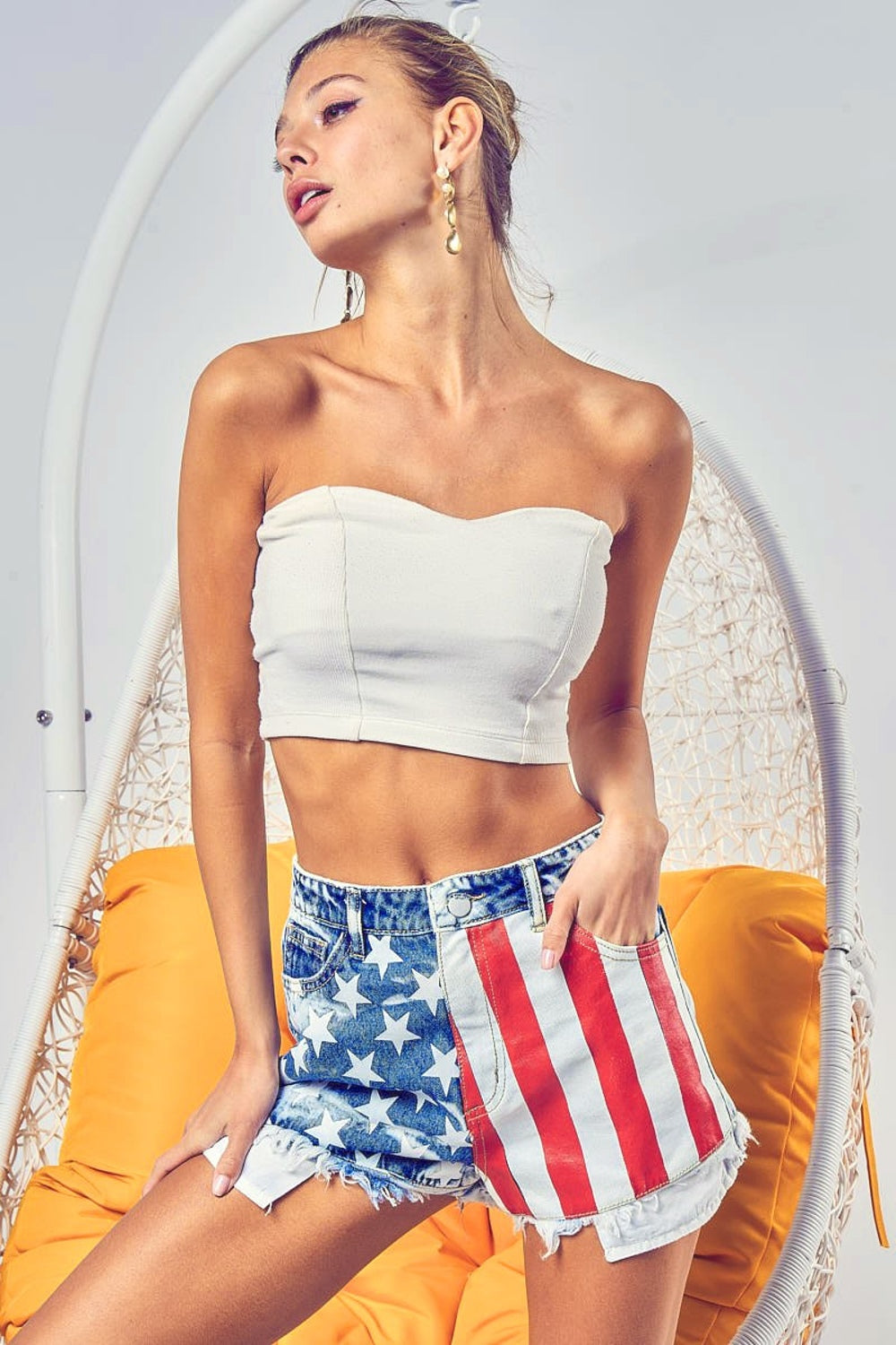 BiBi US Flag Theme Bleached Denim Shorts - Brand BiBi