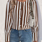 Perfee Striped Round Neck Long Sleeve Blouse