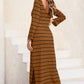 Slit Striped Round Neck Midi Dress