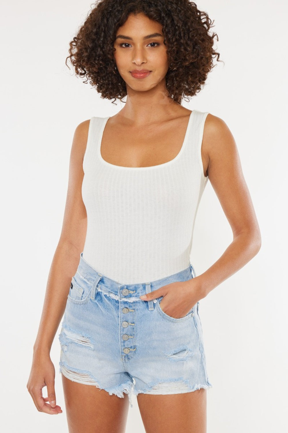 Kancan Distressed Button Fly Denim Shorts *