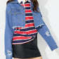 Raw Hem Collared Neck Cropped Denim Top