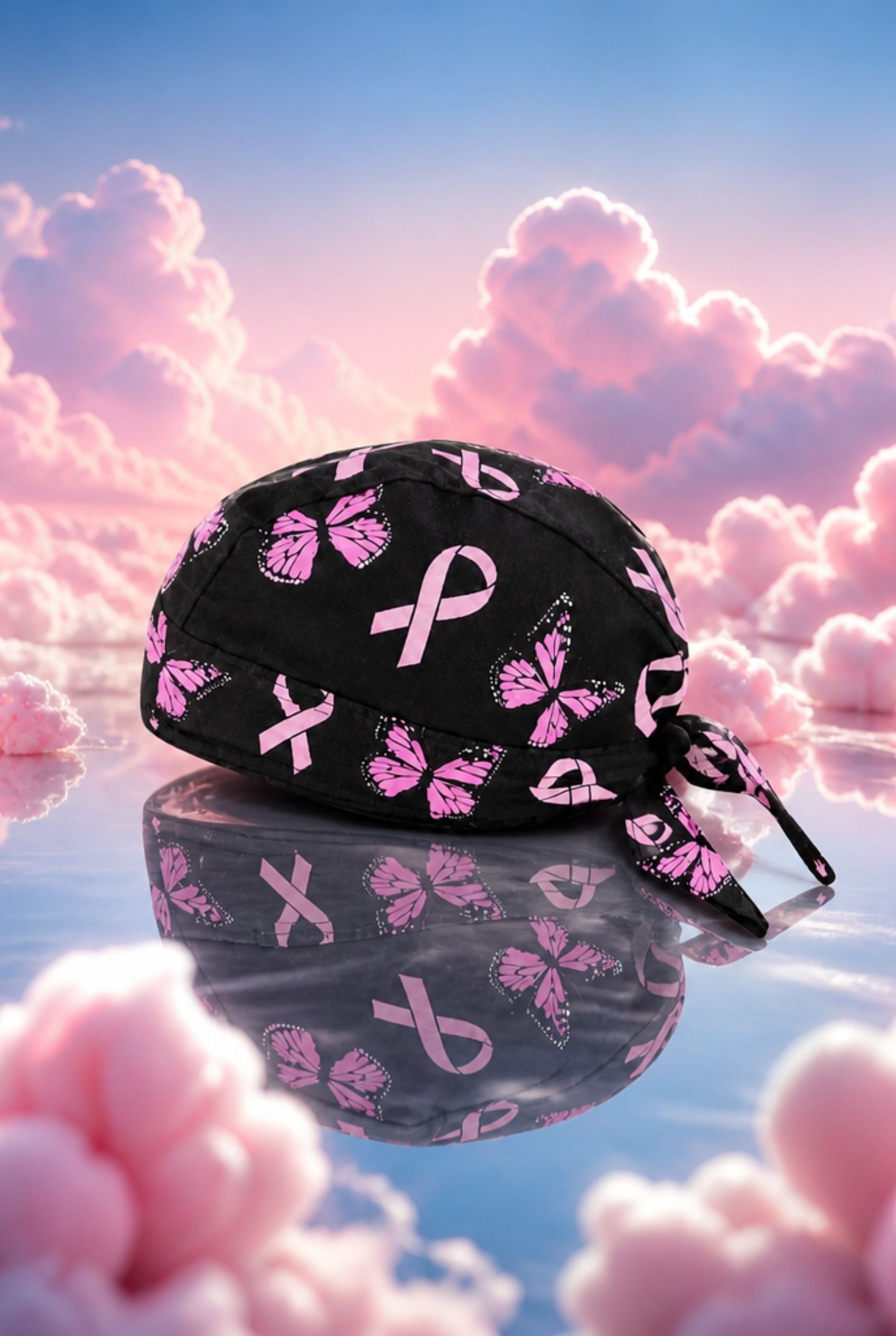 PUGS Pink Butterfly Cancer Awareness Doo-Rag Headwrap Cap
