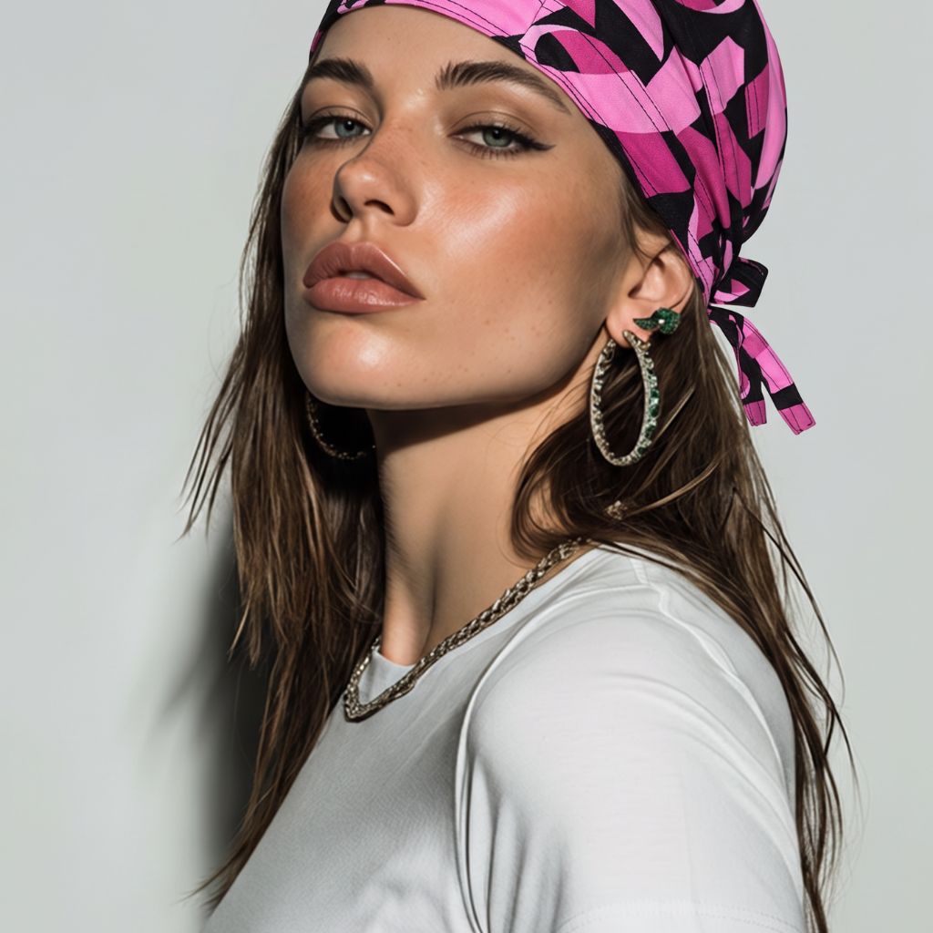 PUGS Large Pink Ribbons Cancer Awareness Doo-Rag Headwrap Cap