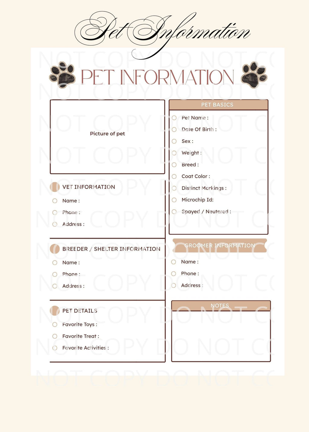 Elegant Style Pet Planners ~ PNG JPG PDF SVG PPTX File Types