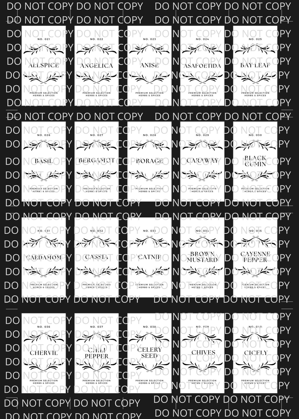 Spice Labels Black with Leaf Design Digital Art in PDF SVG PNG JPG File Formats