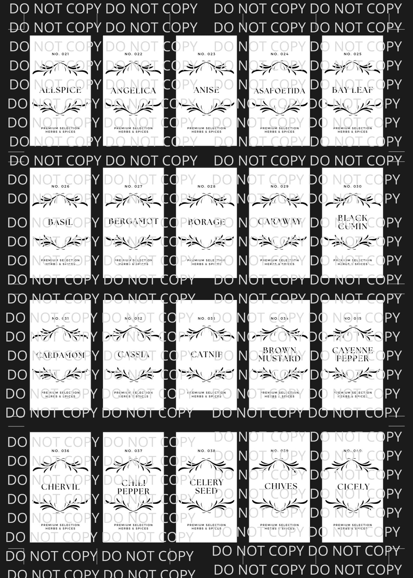 Spice Labels Black with Leaf Design Digital Art in PDF SVG PNG JPG File Formats