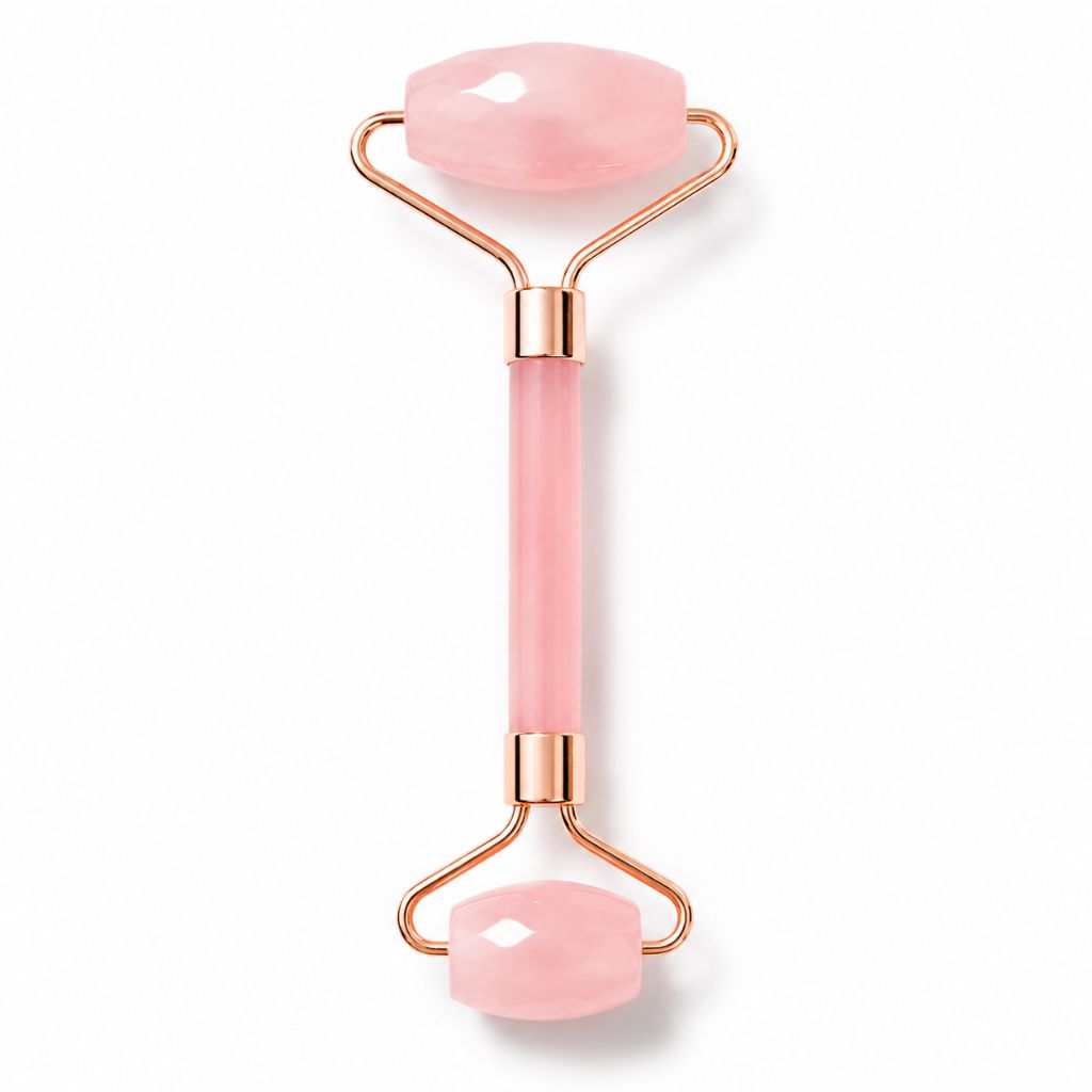 Pink Floral Travel Case with Rose Quartz Facial Roller &amp; Rose Quartz Gua Sha Set