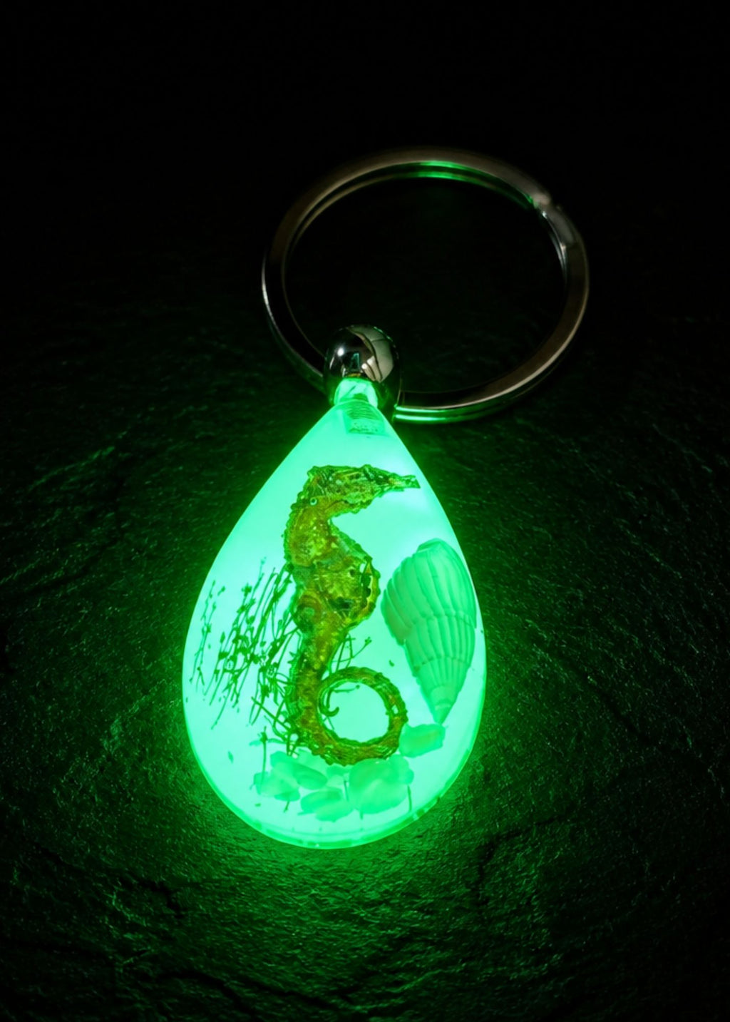 Handmade Glow-in-the-Dark Faux Seahorse Keychain