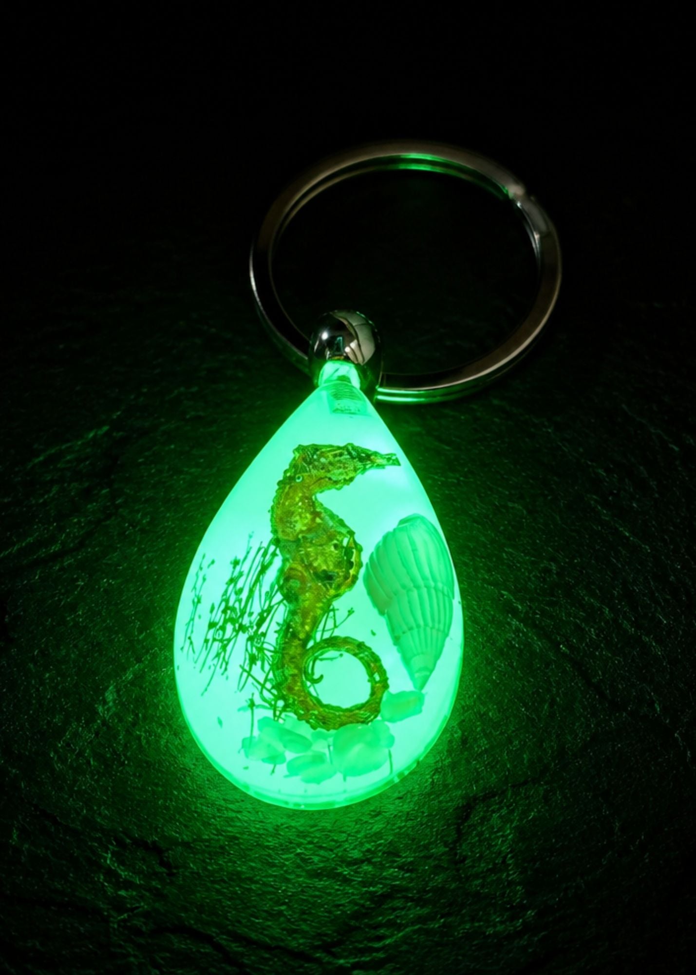 Handmade Glow-in-the-Dark Faux Seahorse Keychain