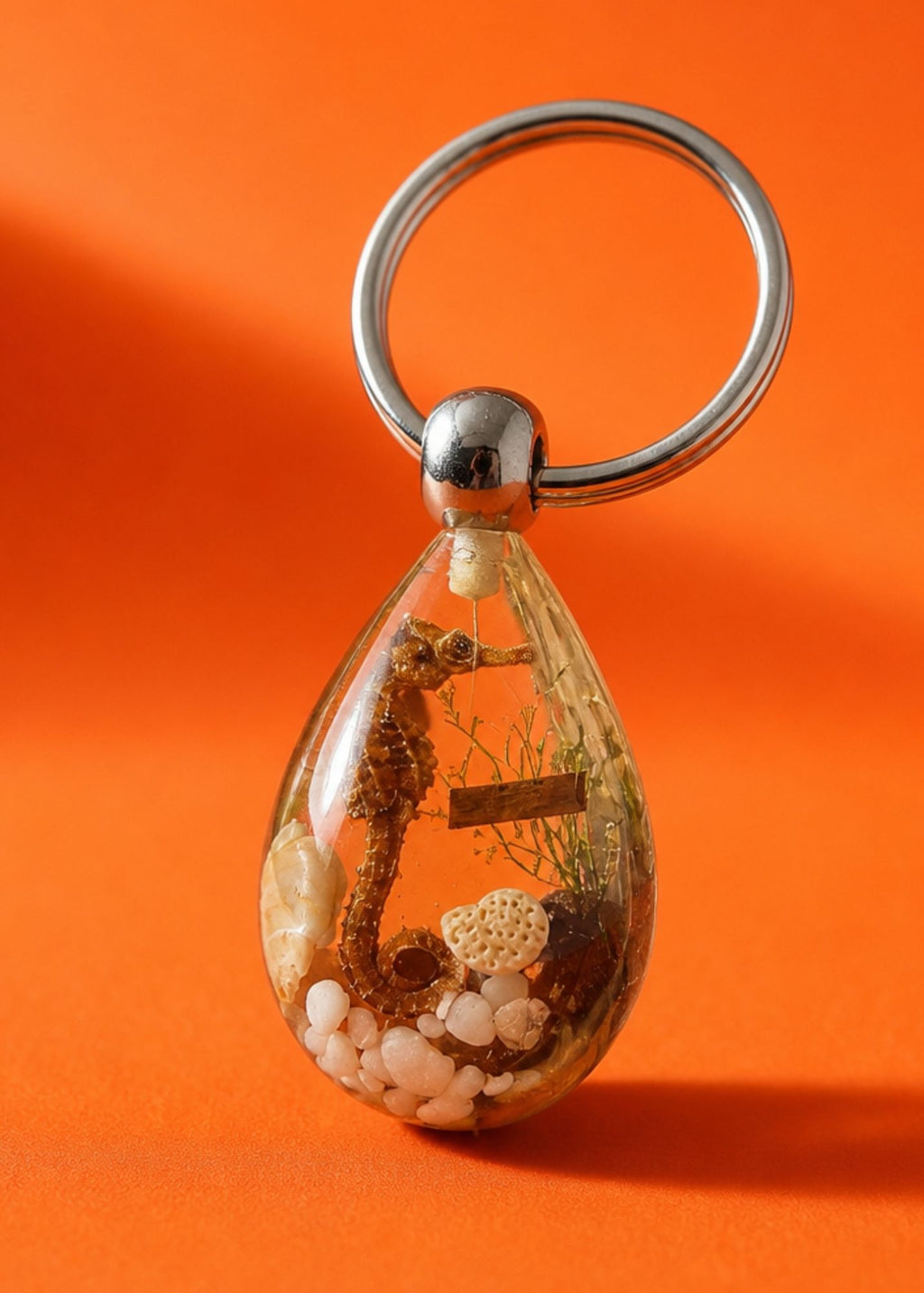 Handmade Faux Seahorse Keychain – Light Orange Background