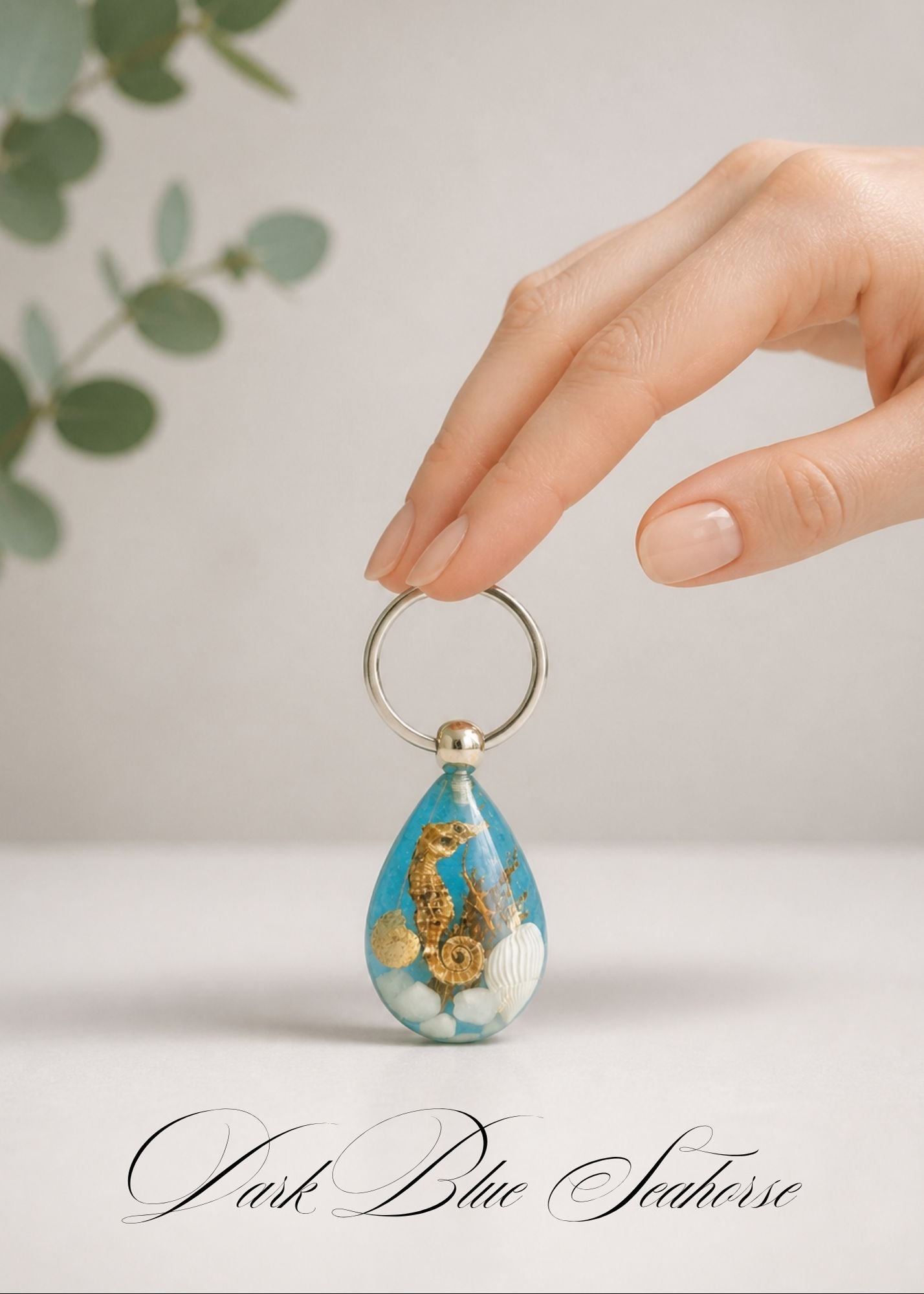 Handmade Faux Seahorse Keychain - Dark Blue