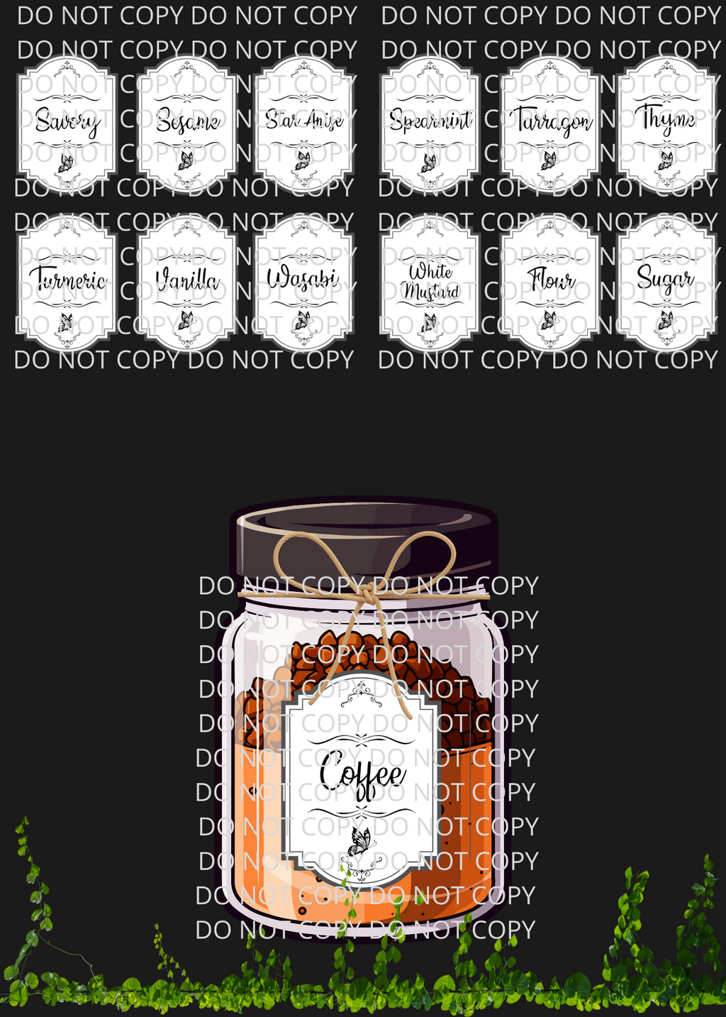 Spice Labels with Butterfly Design Digital Art in PDF SVG PNG JPG File Formats