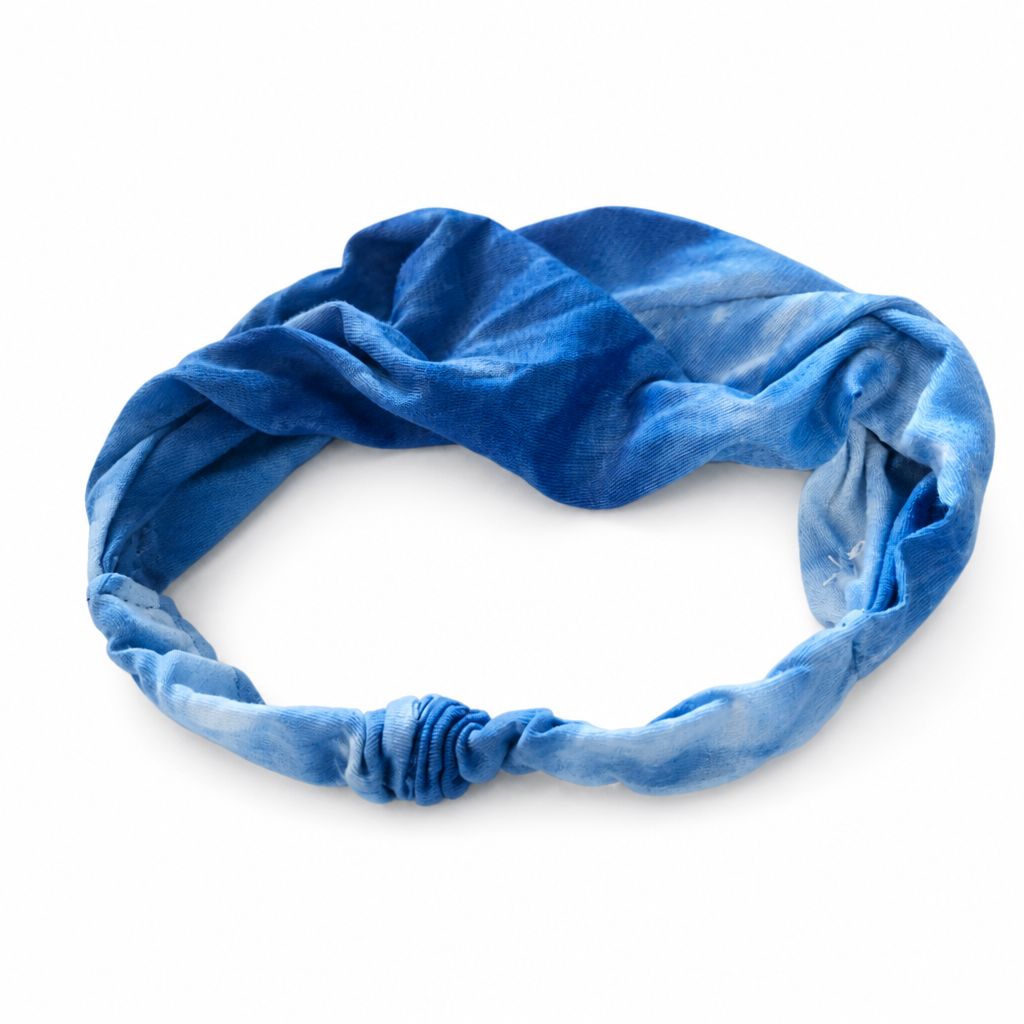 Blue Tie-Dye Button Headband – Soft Women's Hair Accessory