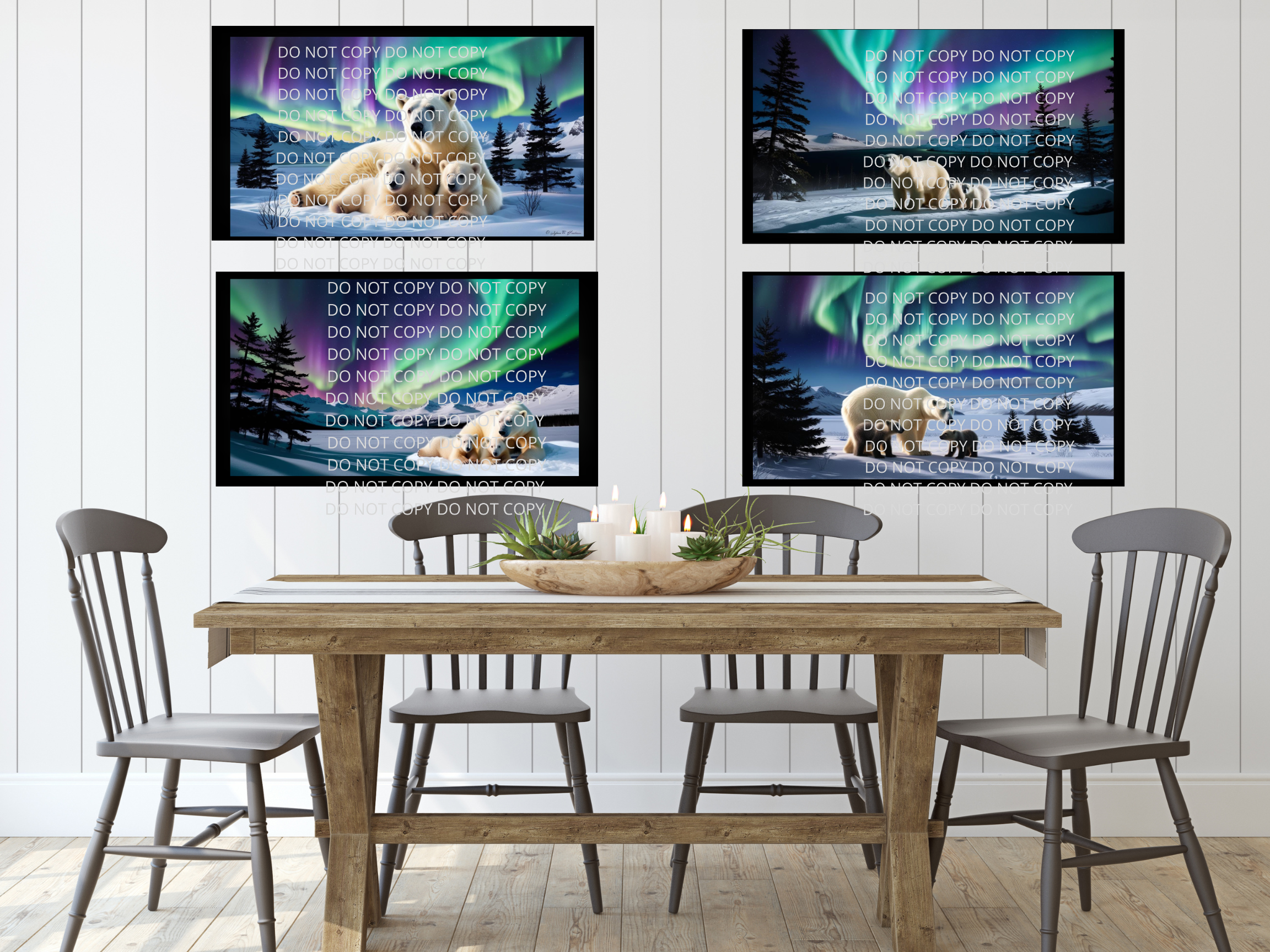 Polar Bear and Cubs Northern Lights Digital Art in PDF SVG PNG File Formats