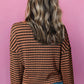Striped Half Button Long Sleeve Blouse