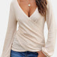 Waffle Knit Surplice Long Sleeve T-Shirt