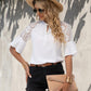 Full Size Lace Detail Tie Neck Half Sleeve Blouse