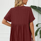 Full Size Side Slit Notched Neck Cuffed Short Sleeve Blouse
