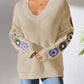 Crochet Flower V-Neck Sweater