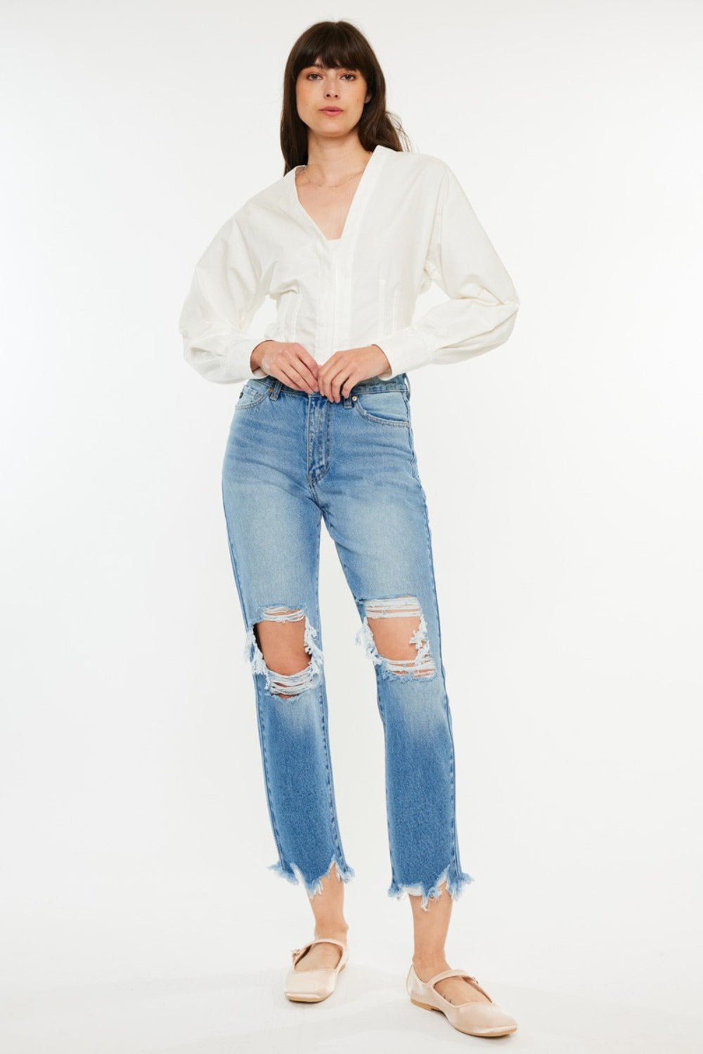 Kancan Distressed Frayed Hem Cropped Jeans *