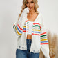 Drawstring Striped Dropped Shoulder Hooded Cardigan