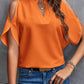 Full Size Notched Cold Shoulder Half Sleeve Blouse