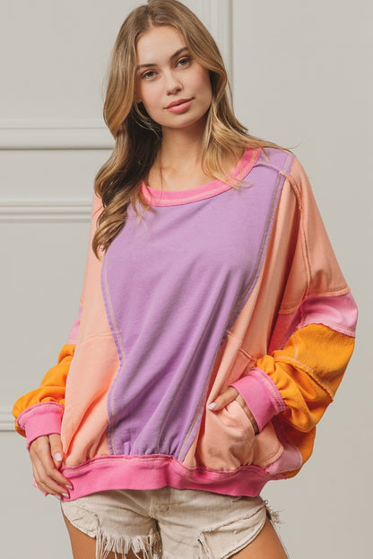 BiBi Color Block Exposed Seam Sweatshirt with Pockets - Brand BiBi