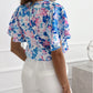 Full Size Floral Round Neck Flutter Sleeve Blouse