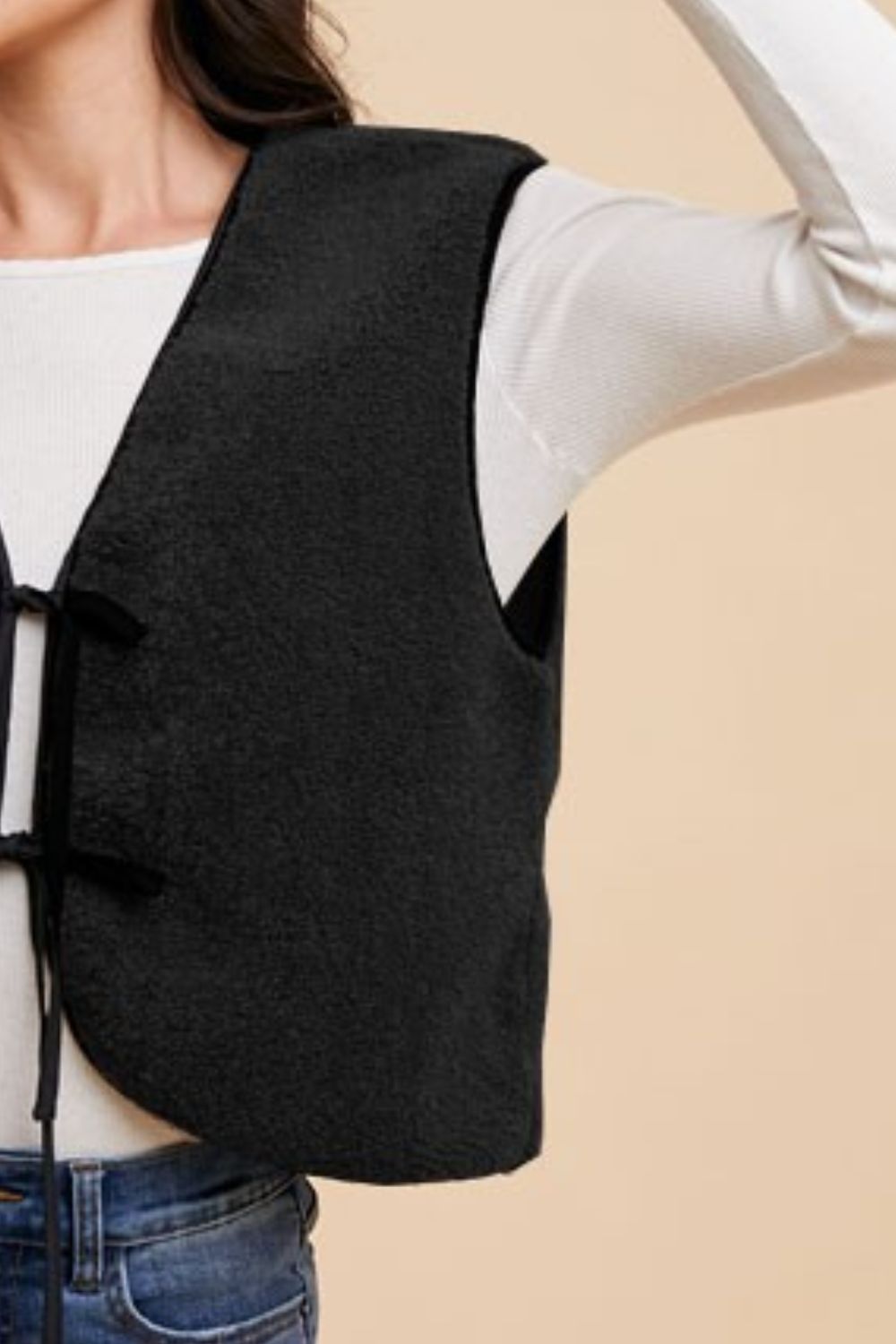 Annie Wear V-Neck Tie Detail Vest Coat *