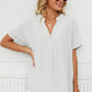 Full Size Side Slit Notched Neck Cuffed Short Sleeve Blouse