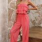Layered Tie Shoulder Top and Wide Leg Pants Set