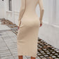 Devine Drawstring Round Neck Long Sleeve Midi Dress