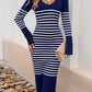 Striped V-Neck Long Sleeve Sweater Dress